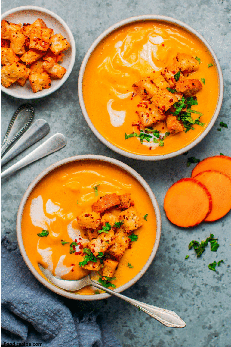 Roasted Acorn Squash Soup with Pumpkin Spice Croutons | Cozy Gluten Free Fall Soup