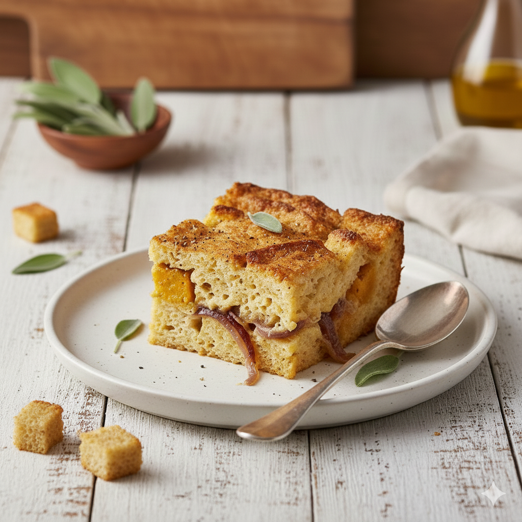 Gluten Free Pumpkin & Caramelized Onion Bread Pudding