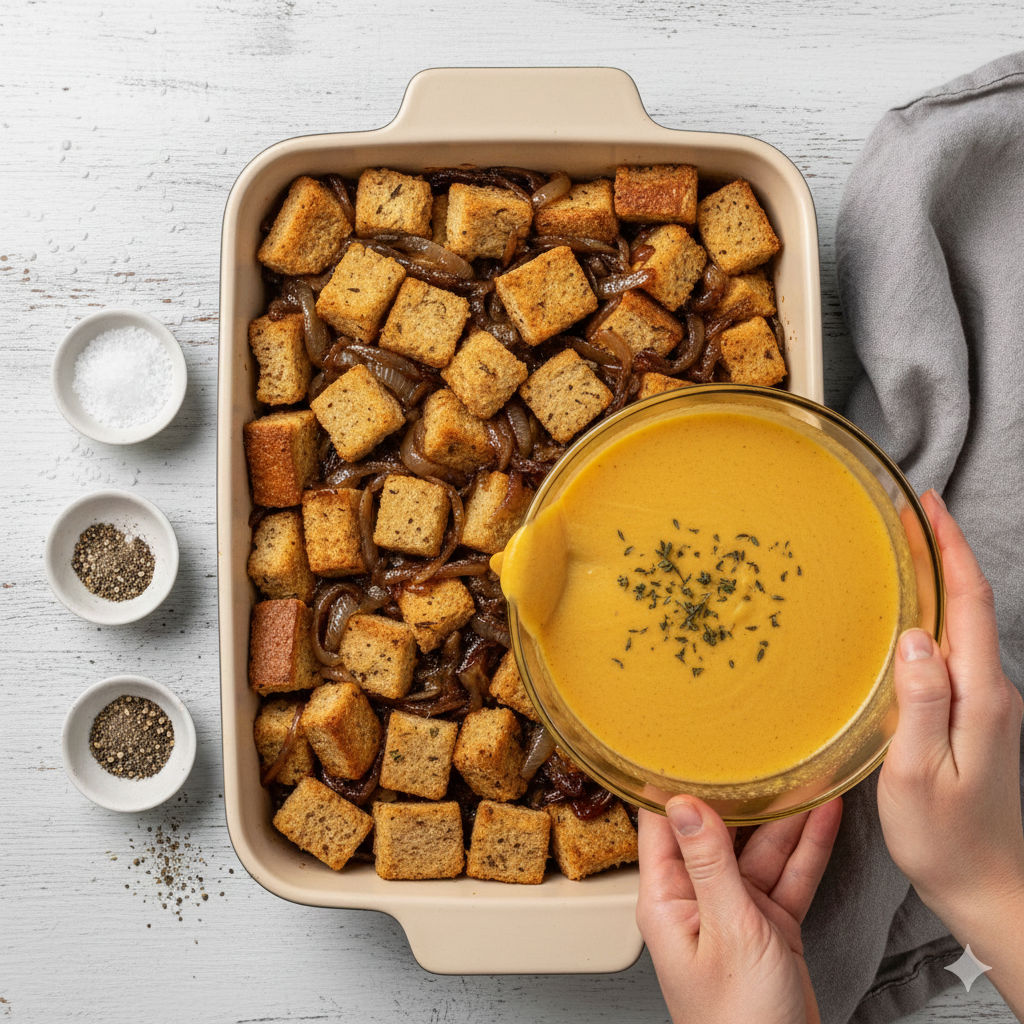 Gluten Free Pumpkin & Caramelized Onion Bread Pudding